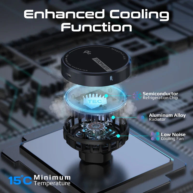 PROMATE MagChill-Qi2 15W Qi2 Certified Wireless Charging Car Mount with Phone Cooling Feature