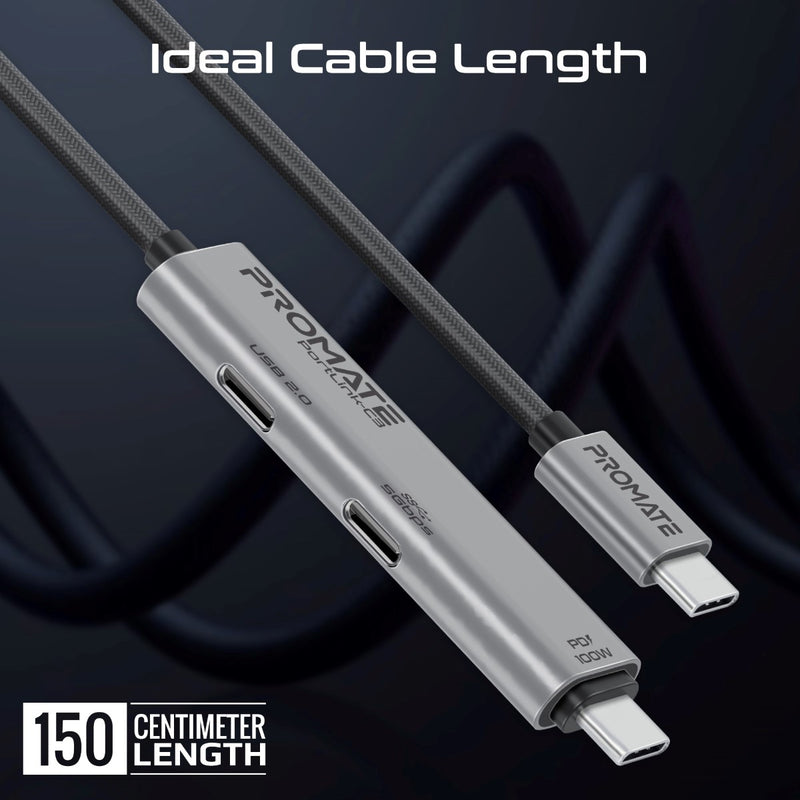 PROMATE PortLink-C3.Black 100W PD USB-C to USB-C Data and Charge Cable w/ 5Gbps