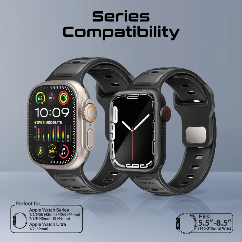 PROMATE SiliBand-DC Dual Color Silicon Apple Watch Strap compatible 42/44mm