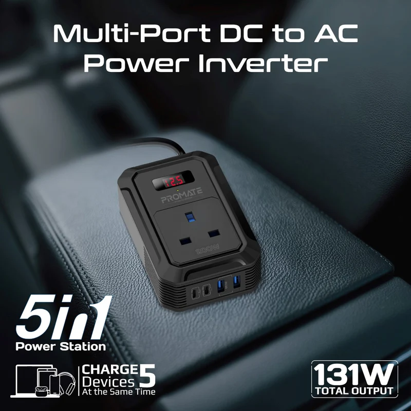 PROMATE Inverto-200W 200W AC Socket Car Power Strip w/ 65W USB-C, 30W USB-C