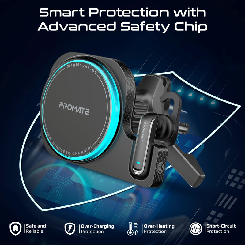 PROMATE MagMount-BT Cradleless 15W MagSafe Compatible Wireless Smartphone Car Charger