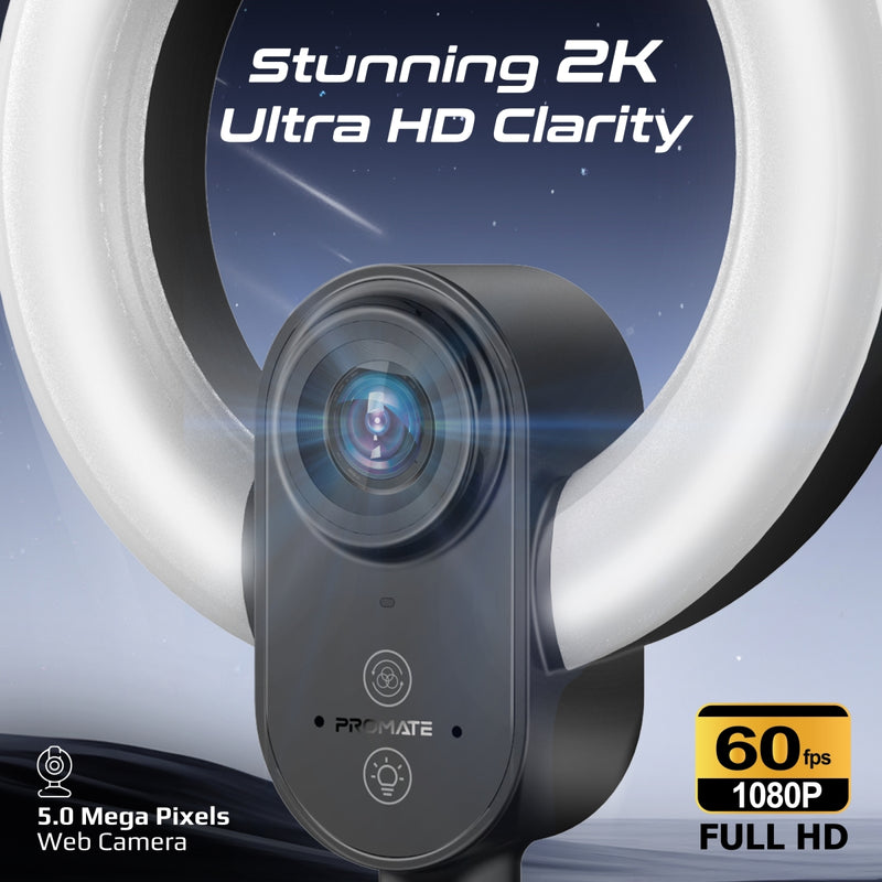 PROMATE VistaCam Full HD Web Camera with integrated 5.5" Ring Light