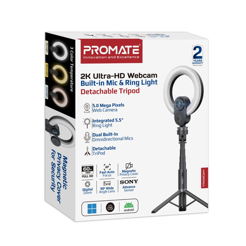 PROMATE VistaCam Full HD Web Camera with integrated 5.5" Ring Light
