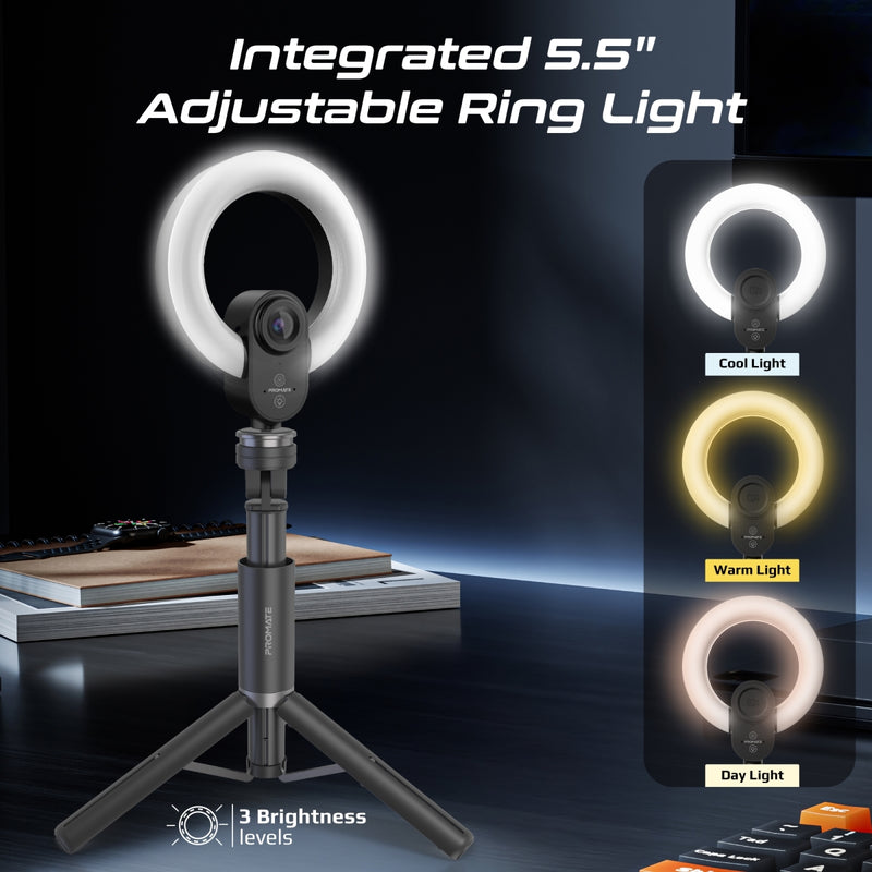 PROMATE VistaCam Full HD Web Camera with integrated 5.5" Ring Light