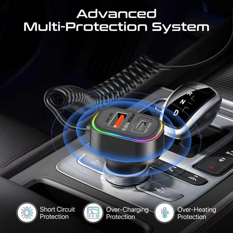 PROMATE SmarTune-EXT Bluetooth V5.3 Car FM Transmitter With 1.5m built-in Controller
