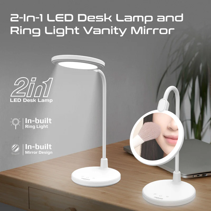 PROMATE Luxo 2-in-1 LED Desk Lamp and Makeup mirror Ring Light