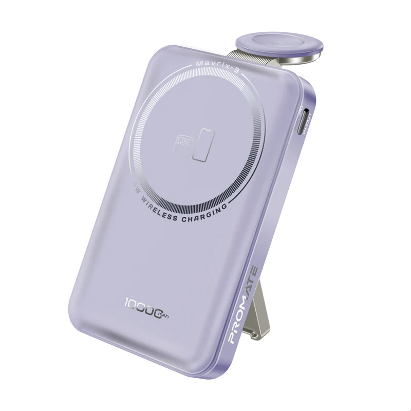 PROMATE Mavrix-3.Purple 10000mAh Ultra-Slim 15W MagSafe Compatible Power Bank w