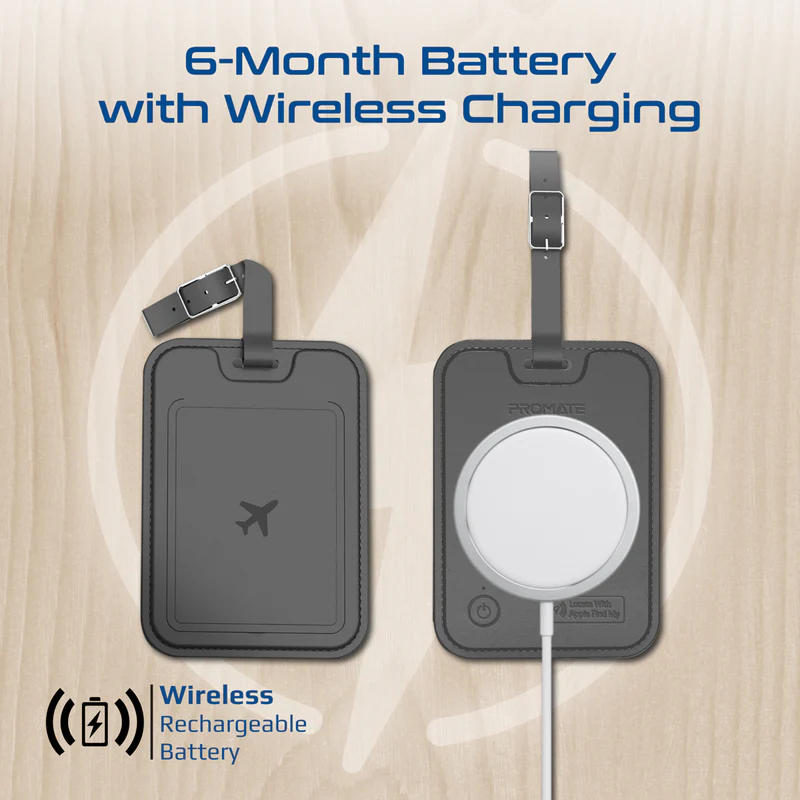 PROMATE HushTag.Black Luggage Tag with Tracking Feature, 100mAh battery