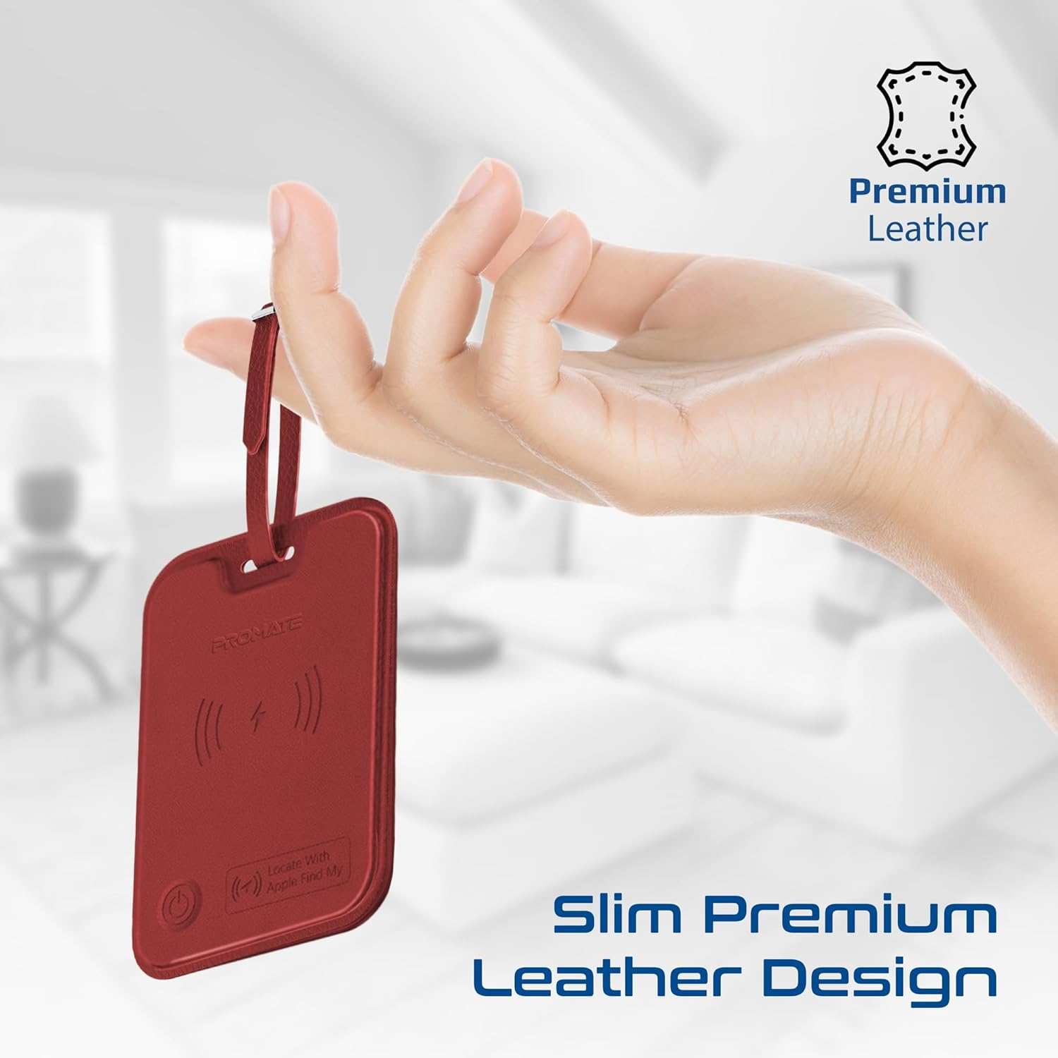 PROMATE HushTag.Burgundy Luggage Tag with Tracking Feature, 100mAh battery