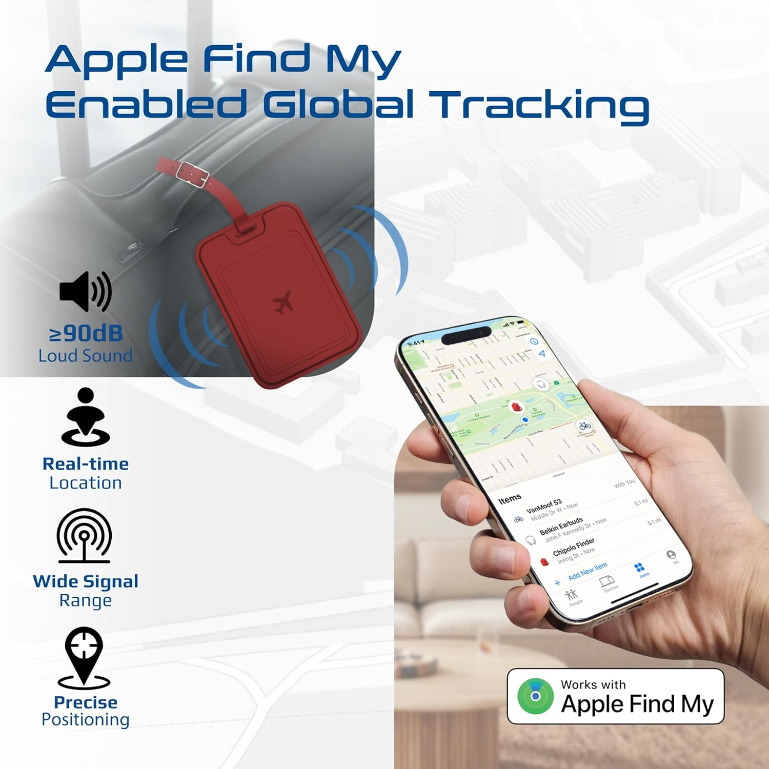 PROMATE HushTag.Burgundy Luggage Tag with Tracking Feature, 100mAh battery