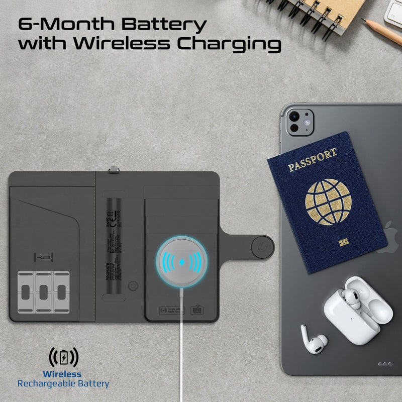 PROMATE PassMate.Burgundy PassPort and Card Holder with Tracking Feature, 170mAh Battery
