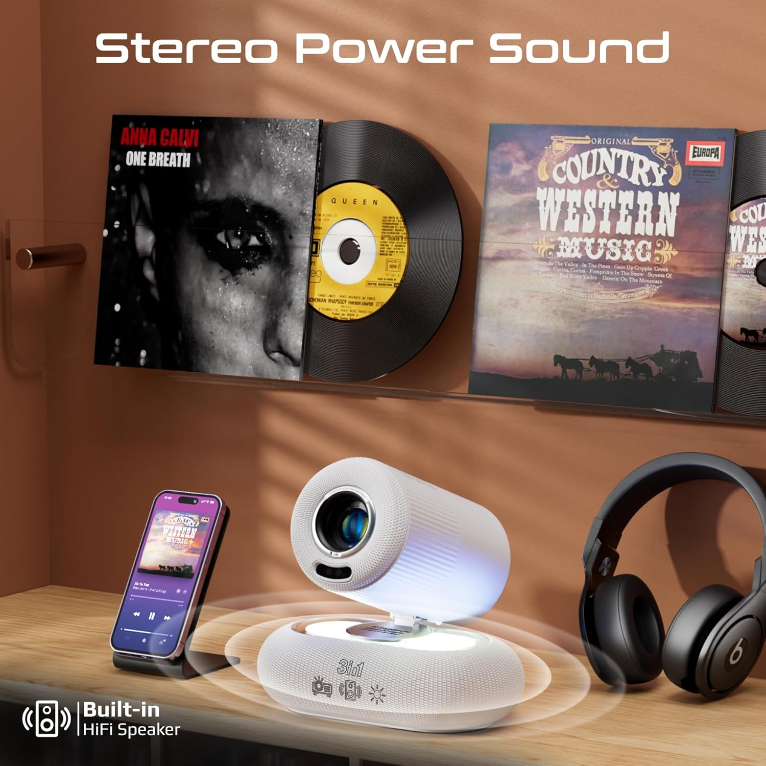 PROMATE Beamer-250R.UK Multi-function Wireless 4K UHD Projector with Ambient RGB