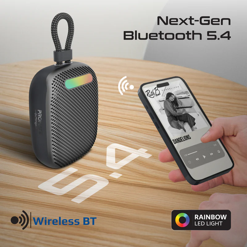 PROMATE Tingz.Black Portable High Fidelity 7W BT 5.4 TWS Speaker