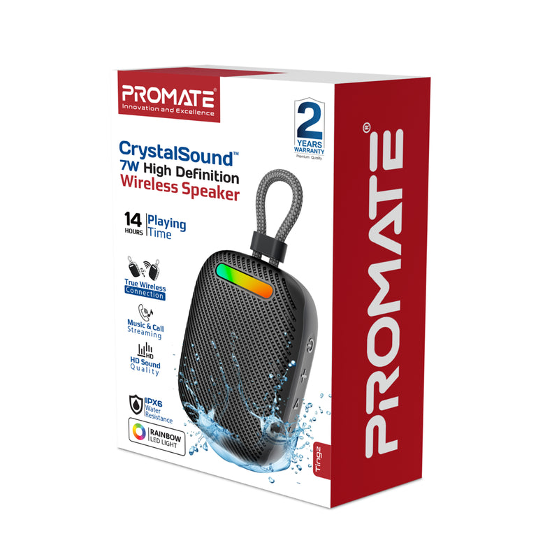 PROMATE Tingz.Black Portable High Fidelity 7W BT 5.4 TWS Speaker