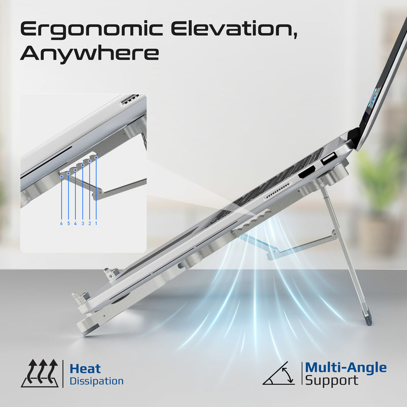 PROMATE FoldiX.Grey Multi-Level Pocket Size Folding Aluminum Laptop Stand