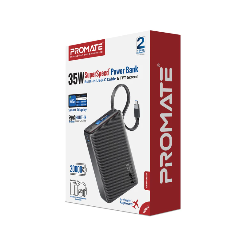 PROMATE Titan-35W 20000mAh Power bank w/ 35W Total Output, 35WPD USB-C