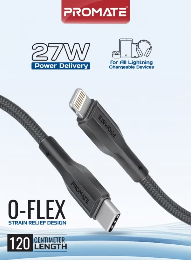 Promate XCord-CL. USB-C to Lightning Connector Cable 12020cm Length (Black)