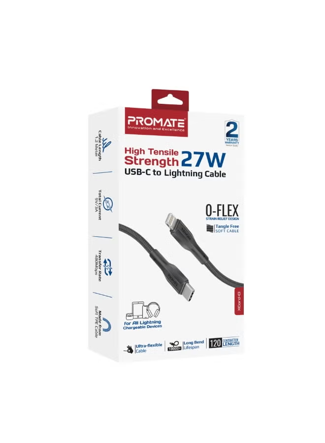 Promate XCord-CL. USB-C to Lightning Connector Cable 12020cm Length (Black)