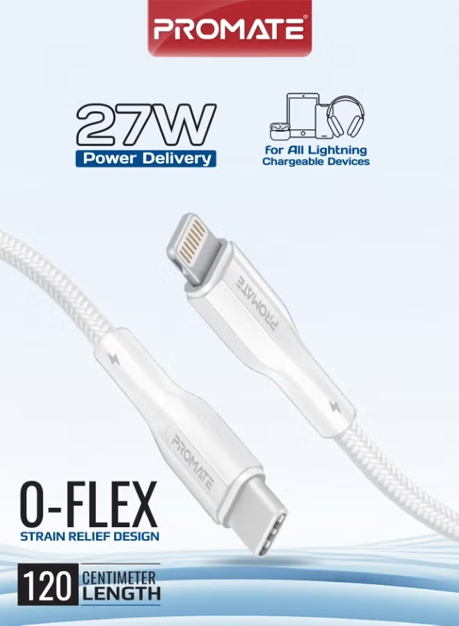 Promate XCord-CL. USB-C to Lightning Connector Cable 12020cm Length (WHITE)