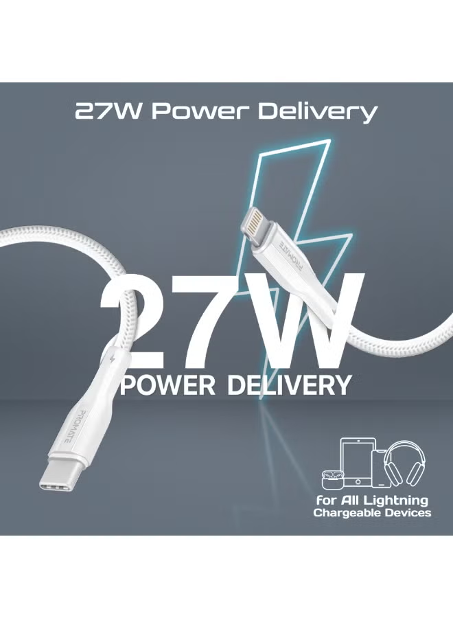 Promate XCord-CL. USB-C to Lightning Connector Cable 12020cm Length (WHITE)