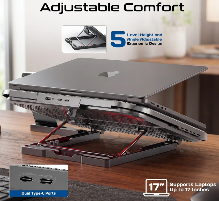 PROMATE AirBase-2 Height Adjustable Ergonomic Laptop Cooling
