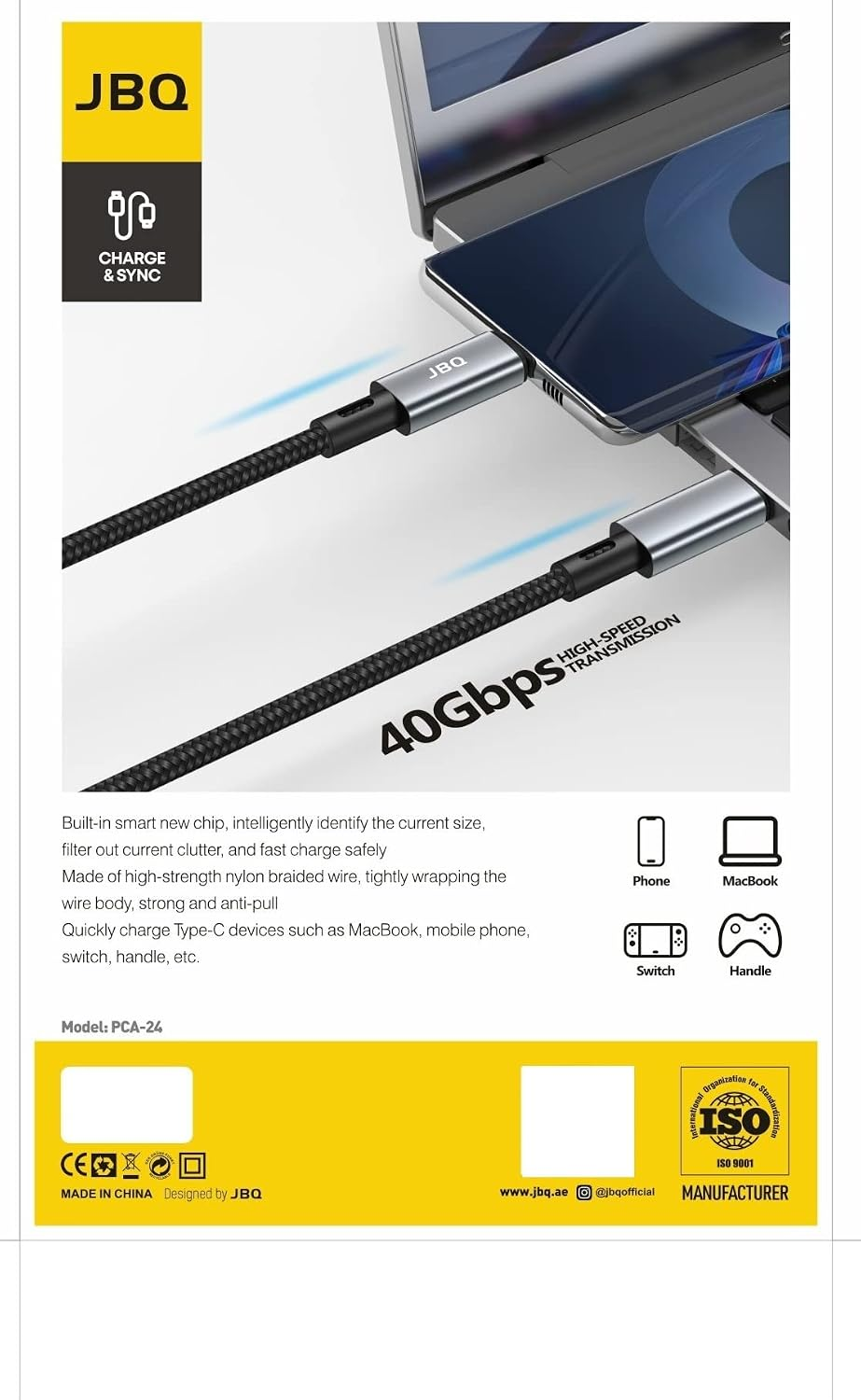 JBQ 240W SUPER CHARGING NYLON TYPEC TO TYPEC USB A670492