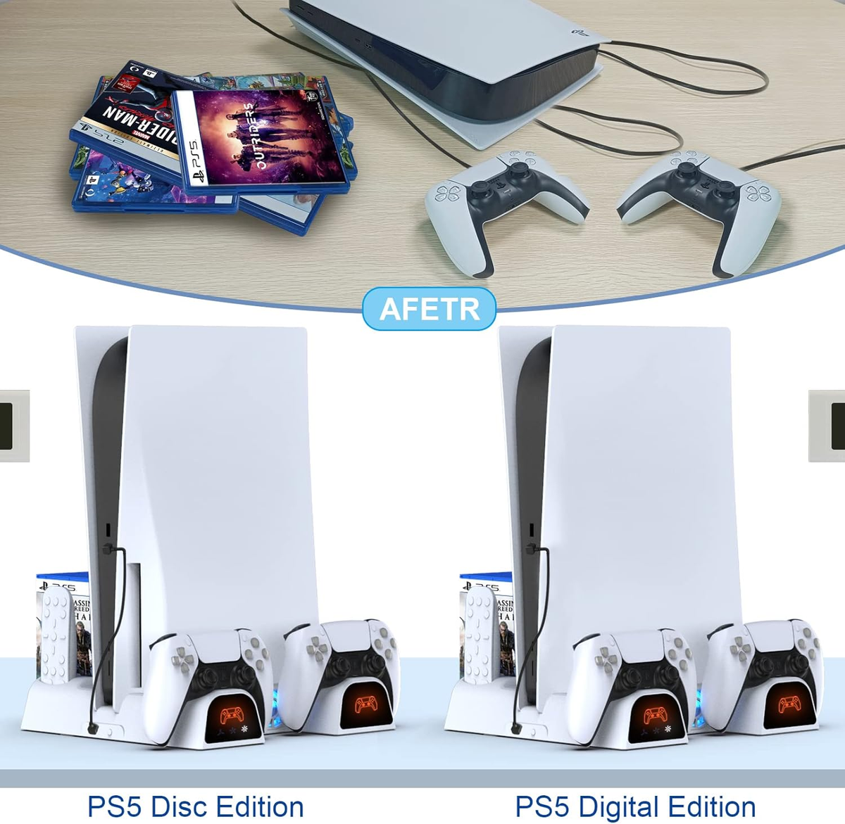 DOBE PS5 Multi-Function Cooling Charging Dock with DualSense Controller Charger and Vertical Stand
