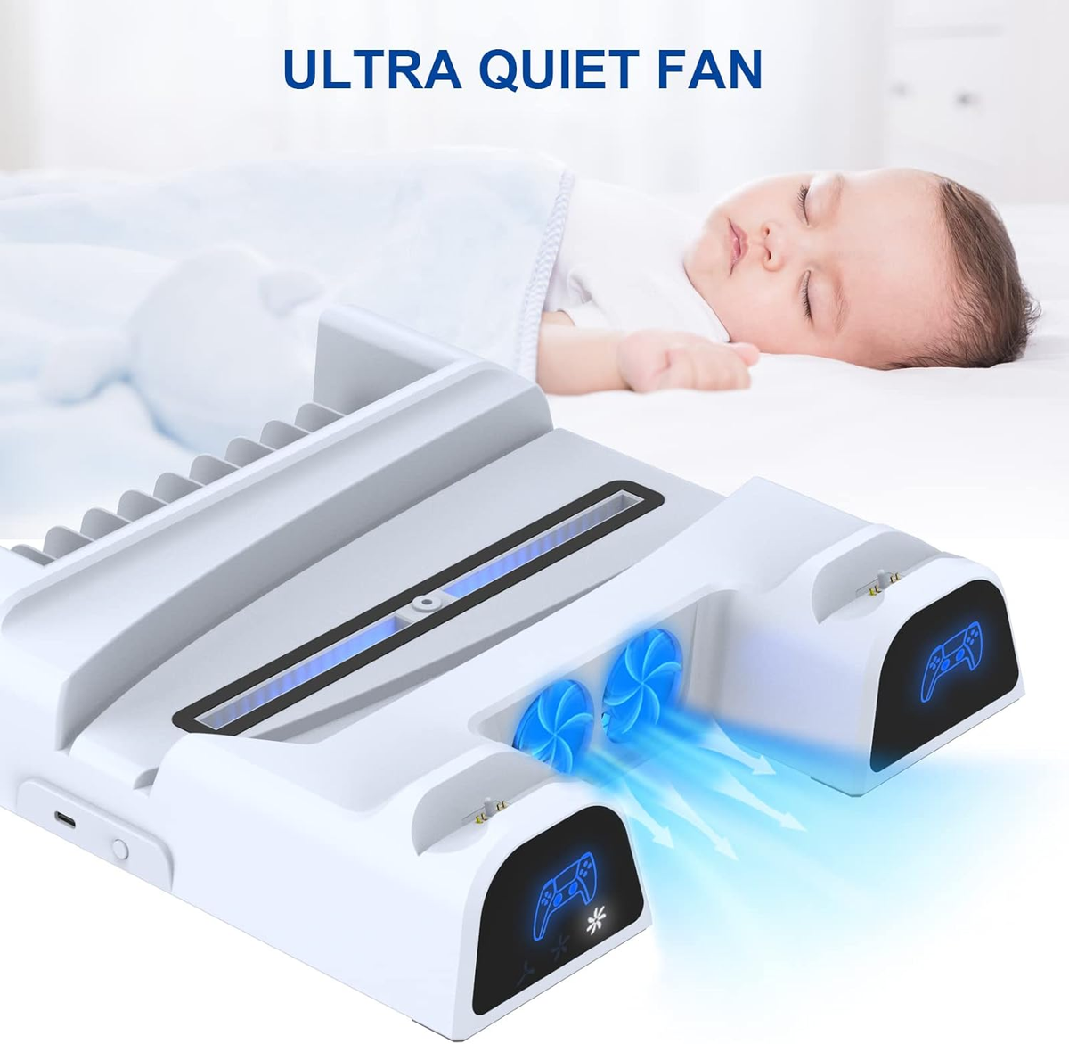 DOBE PS5 Multi-Function Cooling Charging Dock with DualSense Controller Charger and Vertical Stand