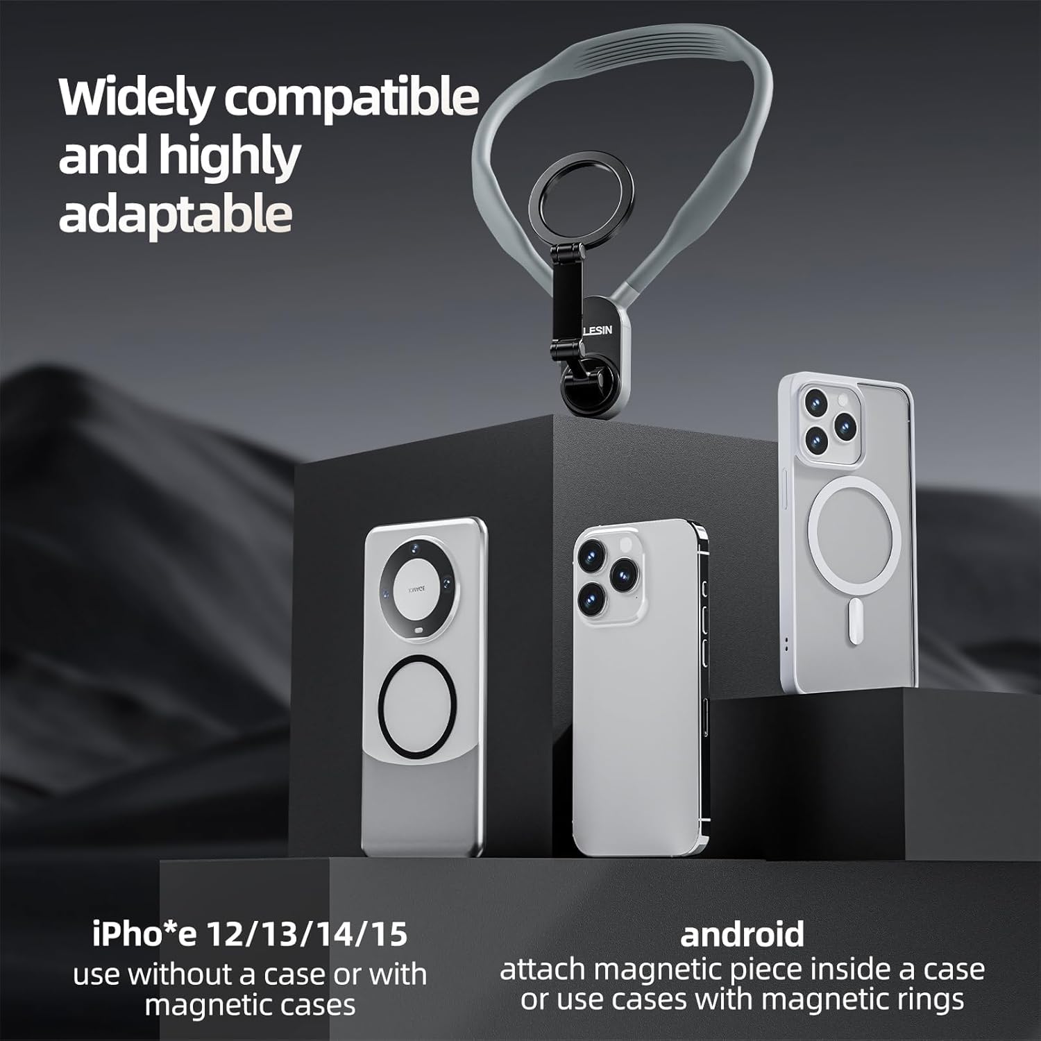 حامل هاتف PROMATE MagView.Black 360° متوافق مع MagSafe بحزام رقبة