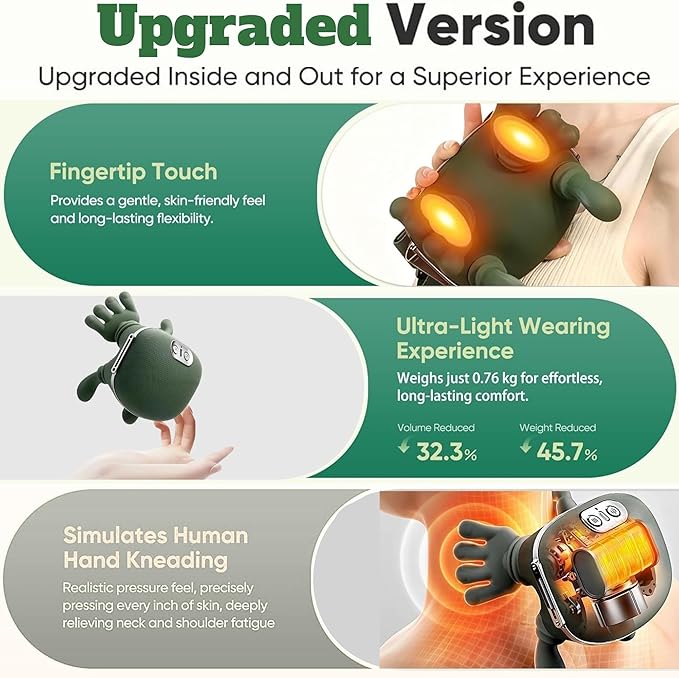 Portable Smart Neck & Shoulder Massager with Heat Therapy – Deep Kneading 5-Finger Massage Pillow