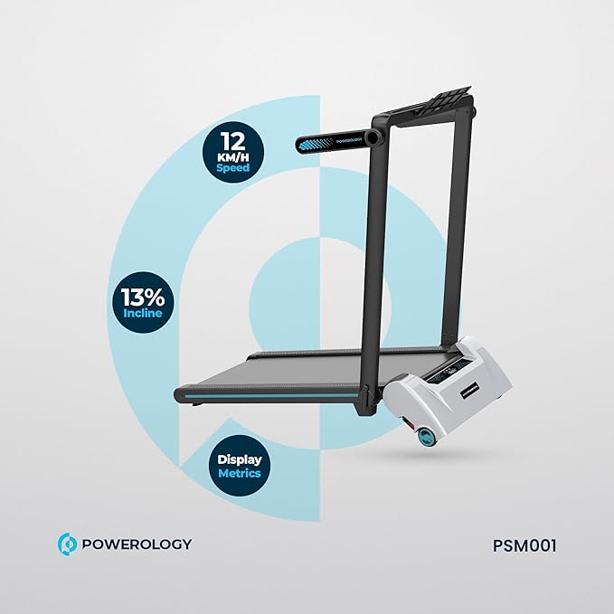 Powerology Incline Treadmill with 5-Level Electric Incline, Handrail & 12km/h Speed – White