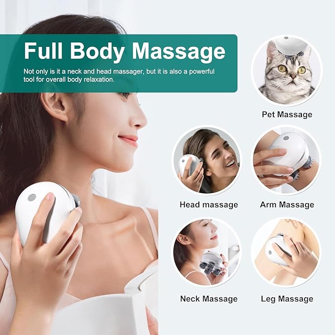 Smart Electric Scalp Massager Wireless Deep Kneading Head & Body Massager – White