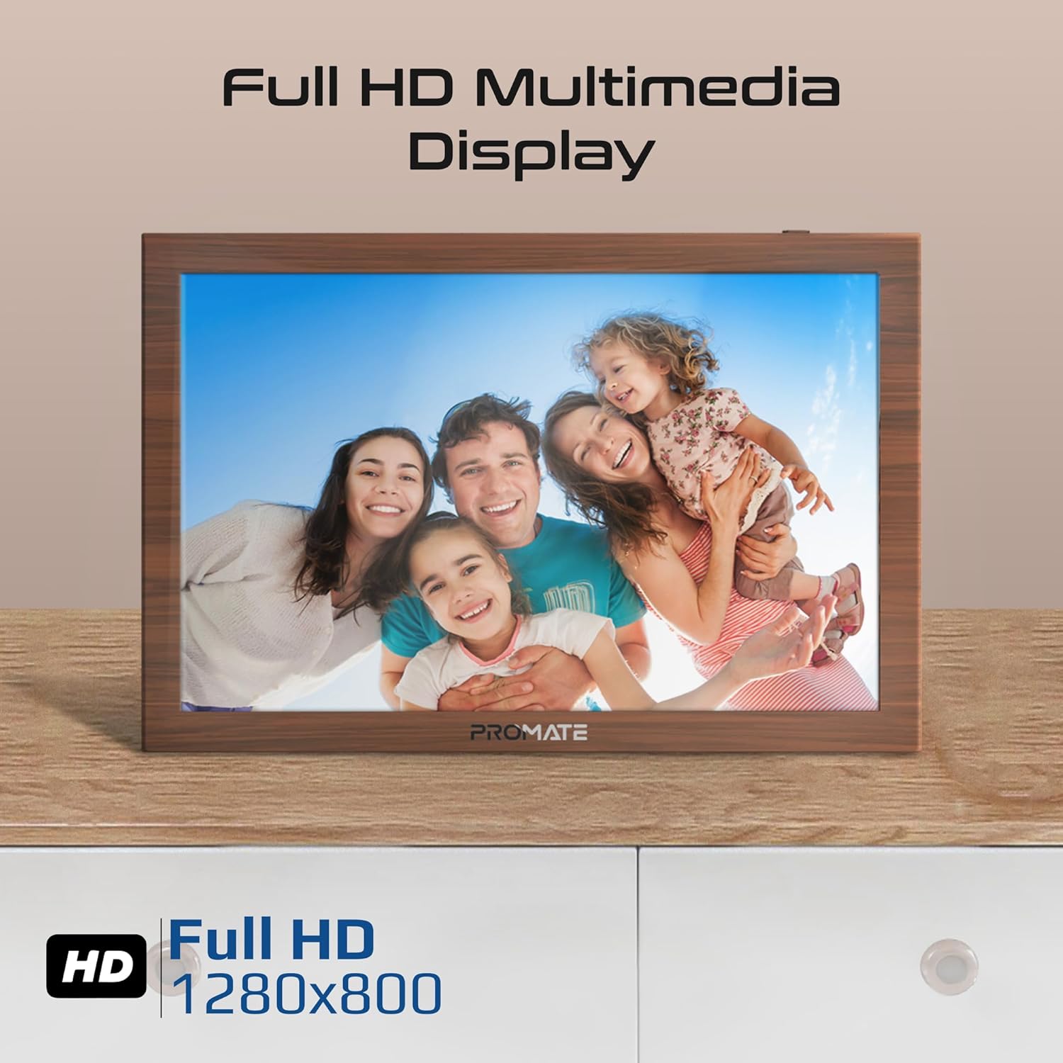 PROMATE Memoria-15.6" إطار صور رقمي متعدد الوسائط بدقة Full HD، بسعة 32Gb