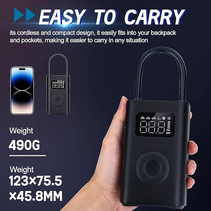 منفاخ هواء كهربائي محمول Xiaomi بضغط 150 PSI – منفاخ ذكي لإطارات السيارات والدراجات