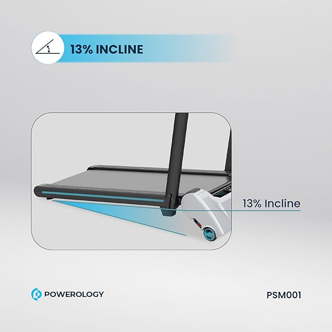 Powerology Incline Treadmill with 5-Level Electric Incline, Handrail & 12km/h Speed – White