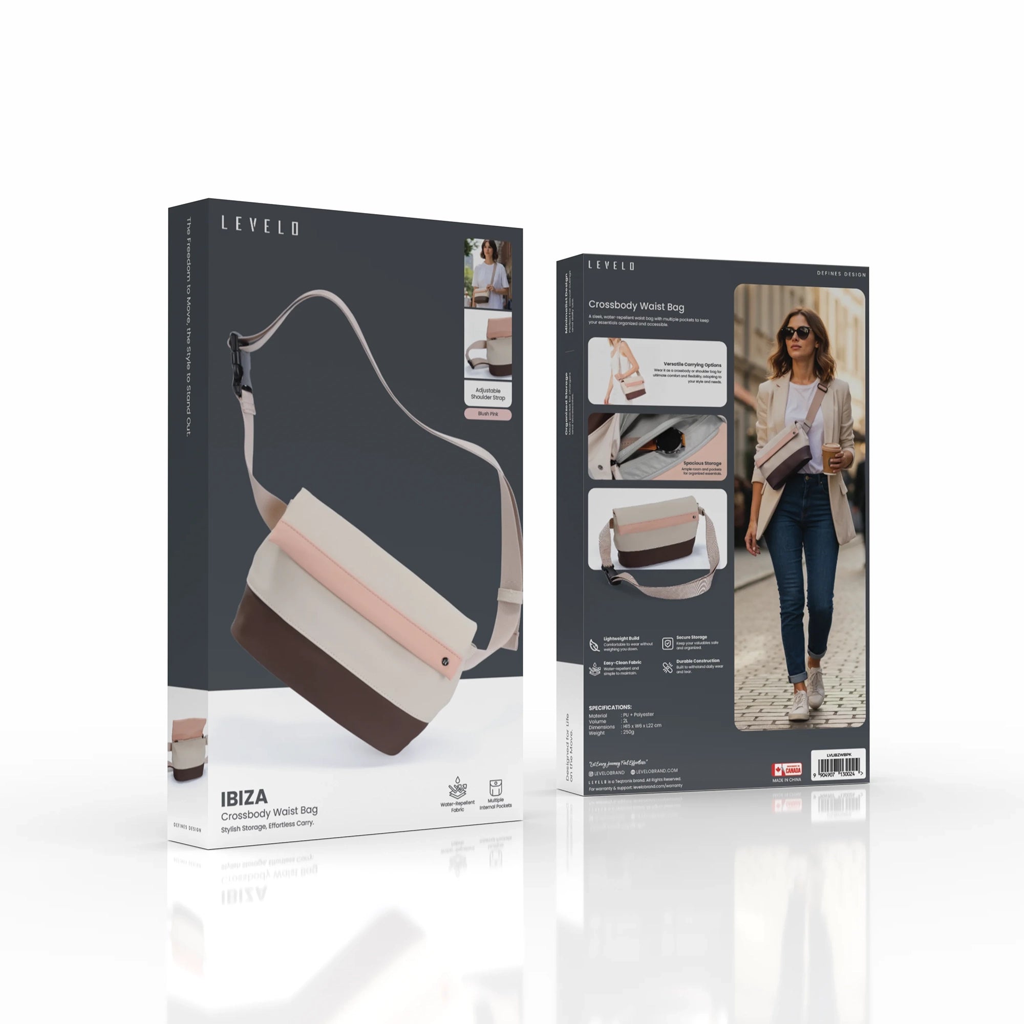 Levelo Ibiza Crossbody Waist Bag – Stylish Multi-Compartment Crossbody Bag