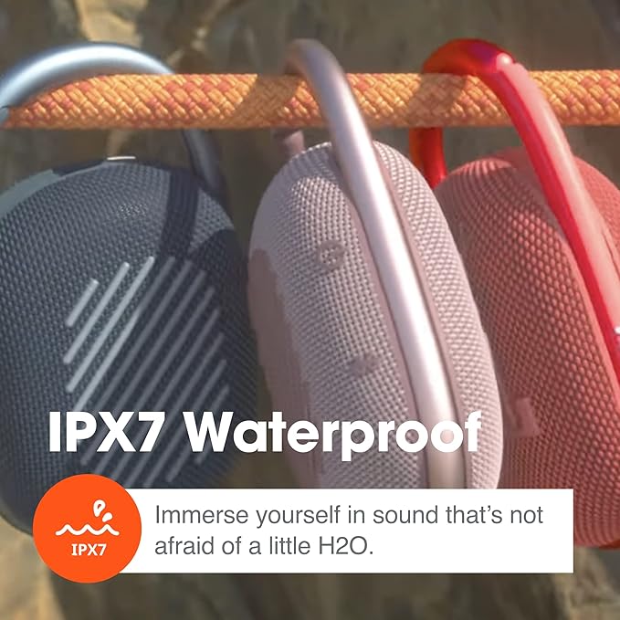 JBL Clip 4 Portable Bluetooth Speaker with Integrated Carabiner 10H Playtime – Multiple Colors