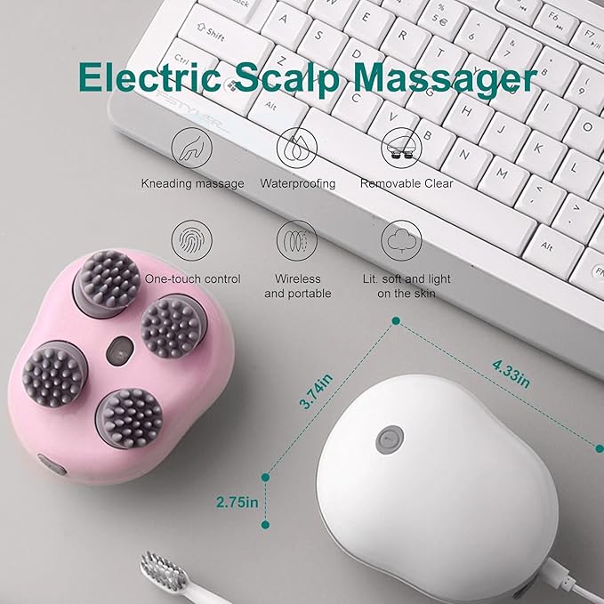 Smart Electric Scalp Massager Wireless Deep Kneading Head & Body Massager – White