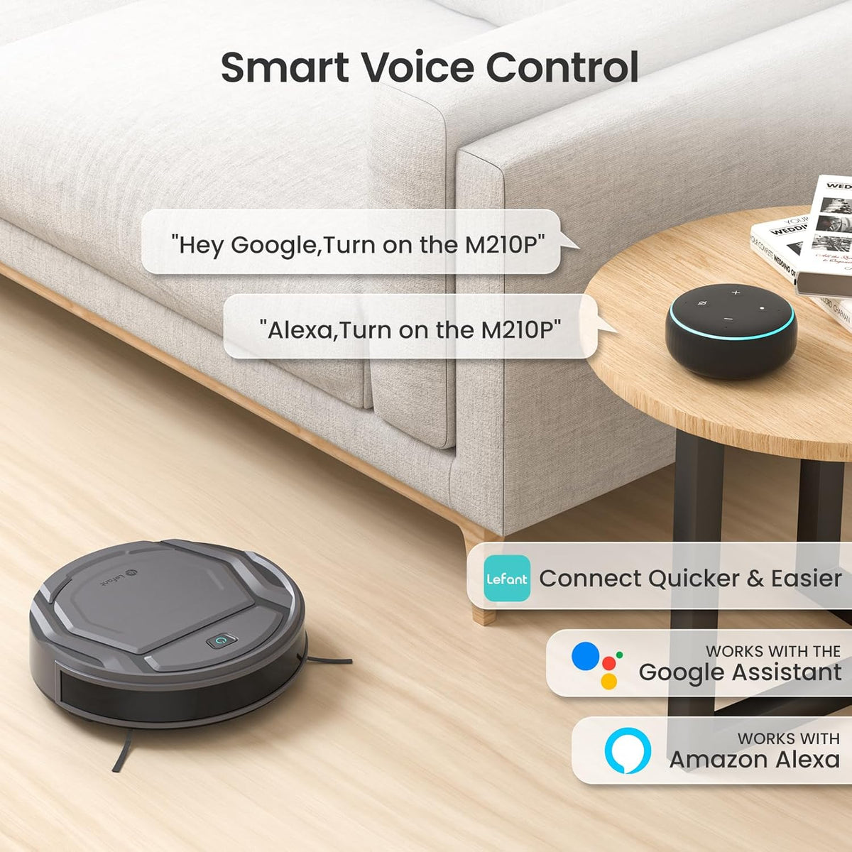مكنسة روبوت Lefant M210P مع جهاز تحكم عن بعد، تحكم صوتي عبر Alexa، وشحن ذاتي