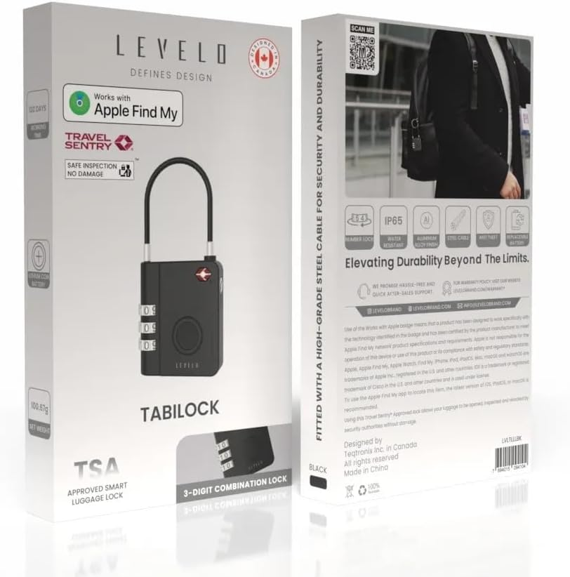Levelo TabiLock TSA Luggage Lock With Built-In Find My - Black