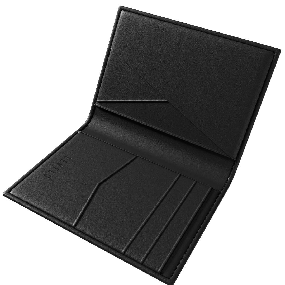 Levelo Bifold Genuine Leather With Debossed Logo Pocket Organizer LVLBFDPOBK