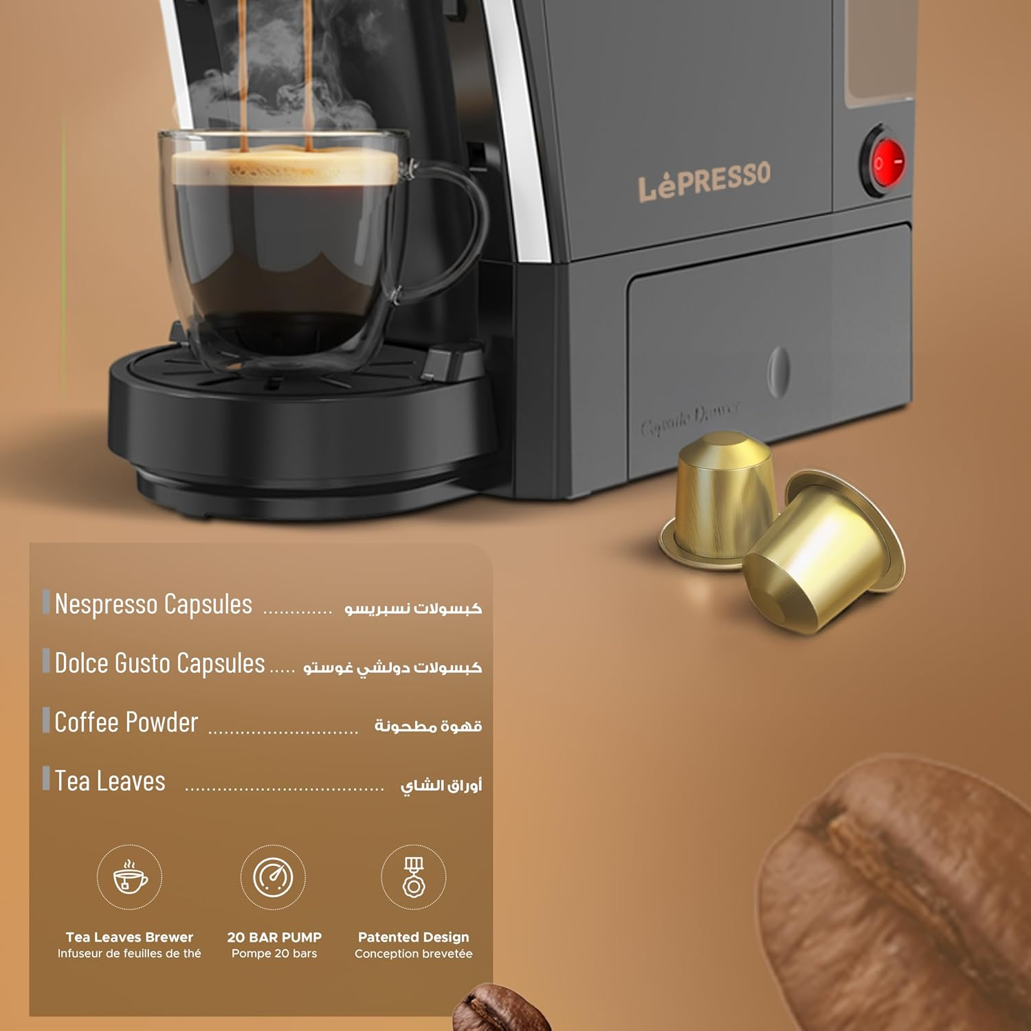 Lepresso Multifunctional Capsule Coffee Machine Cupsule Storage - Black