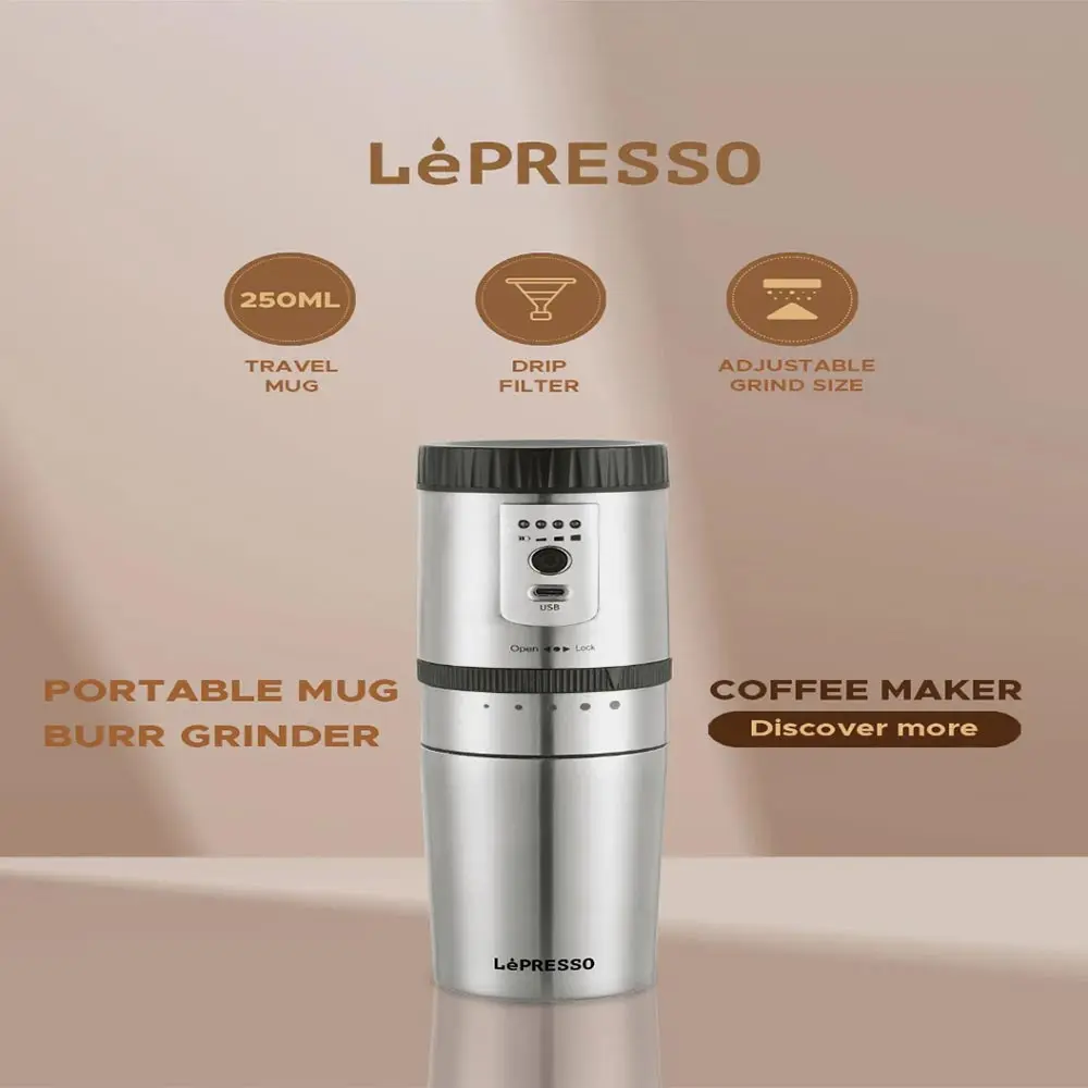 Lepresso Portable Mini Grinding and Coffee Maker With Stainless Steel Mug