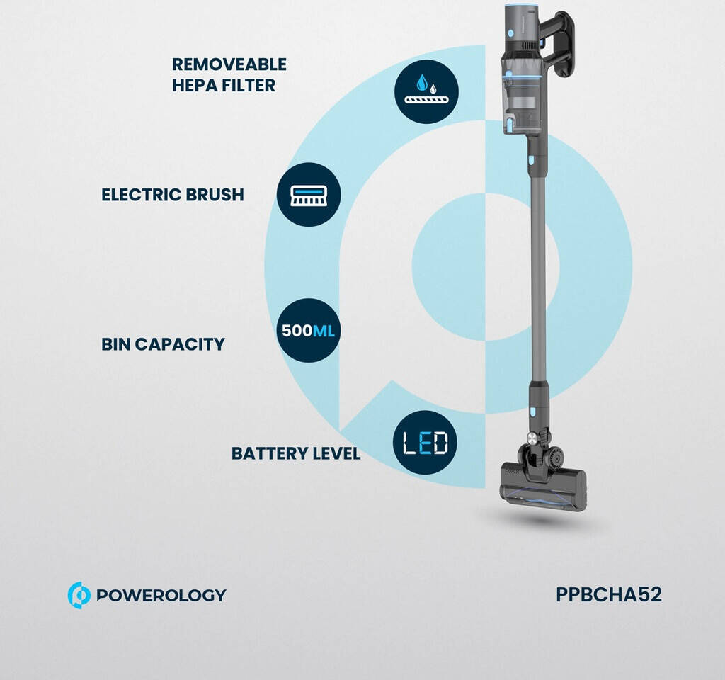 Powerology Cordless Vaccum Cleaner with Detachable Battery - BlacK