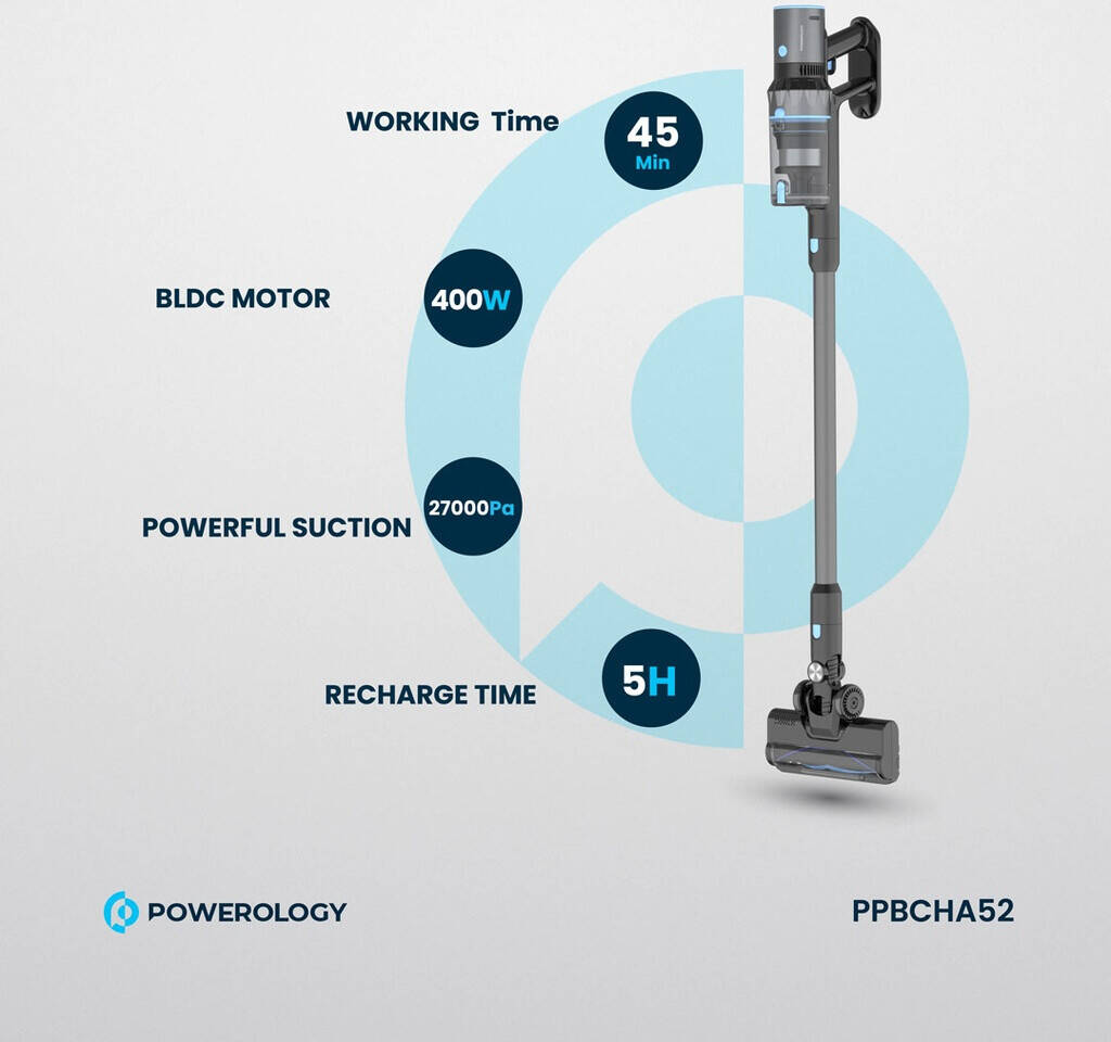 Powerology Cordless Vaccum Cleaner with Detachable Battery - BlacK