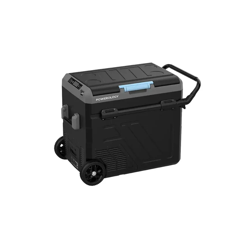Powerology Portable Fridge 60L with Dual Compartment and Trolly - Gray