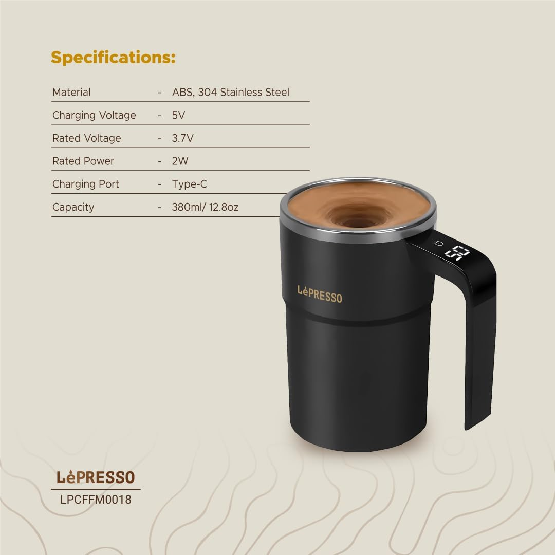 LePresso StirMagic Auto Magnetic Stirring Cup - Black