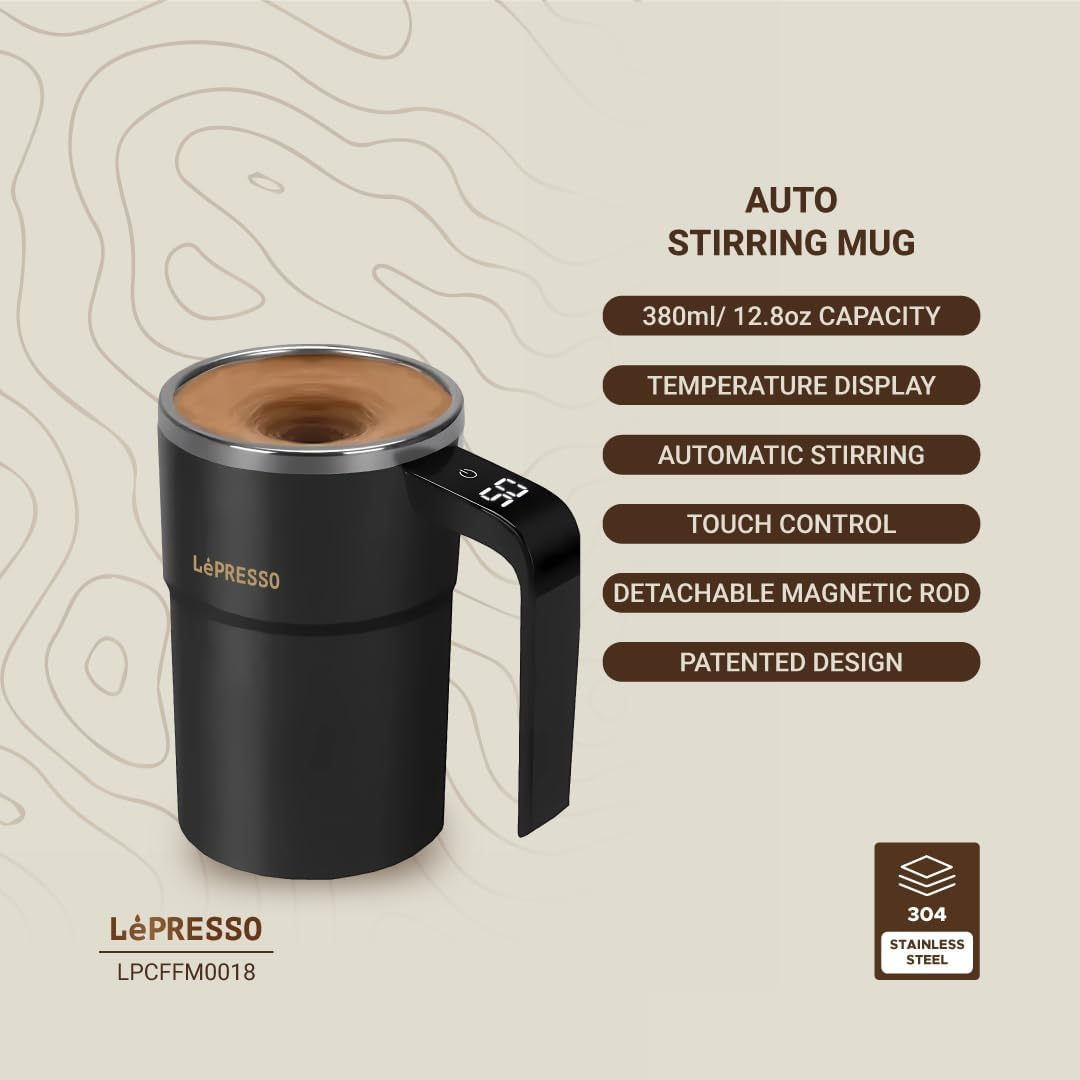 LePresso StirMagic Auto Magnetic Stirring Cup - Black
