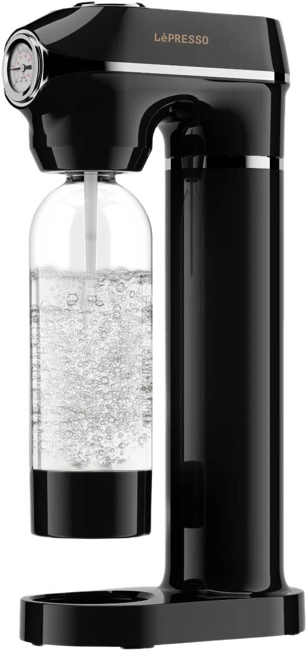 Lepresso Carbonator Sparkling Water Maker 1L with Pressure Meter - Black