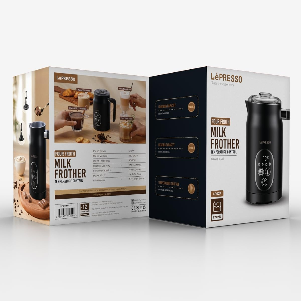 Lepresso Four Froth 500W Electric Multifunction Milk Frother - Black
